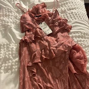 Zara pink wedding guest dress